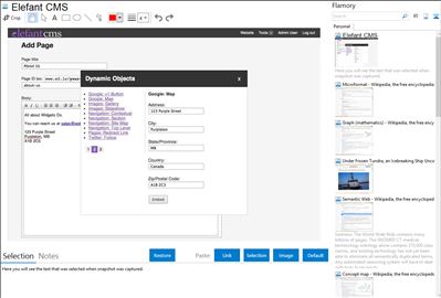 Elefant CMS - Flamory bookmarks and screenshots